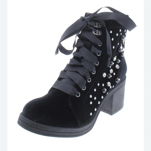 Madden Girl Womens Veera Embellished Velvet Combat Boots sz 9 black - Picture 1 of 10